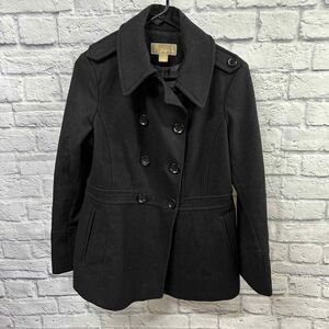 Michael Kors Pea Coat Womens Medium Black Wool Long‎